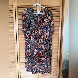 H&M Print V-Neck Dress with Rust and Blue Accents